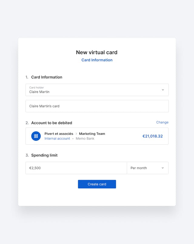 Image showcasing the creating of a new virtual payment card.